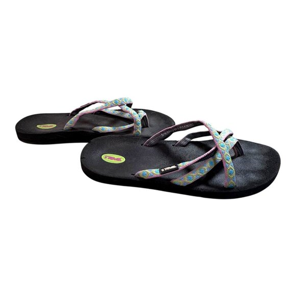 Teva Womens Multicolor Strappy Flip Flop Sandals Size 8 Olawahu Pink Green Blue - Picture 6 of 9